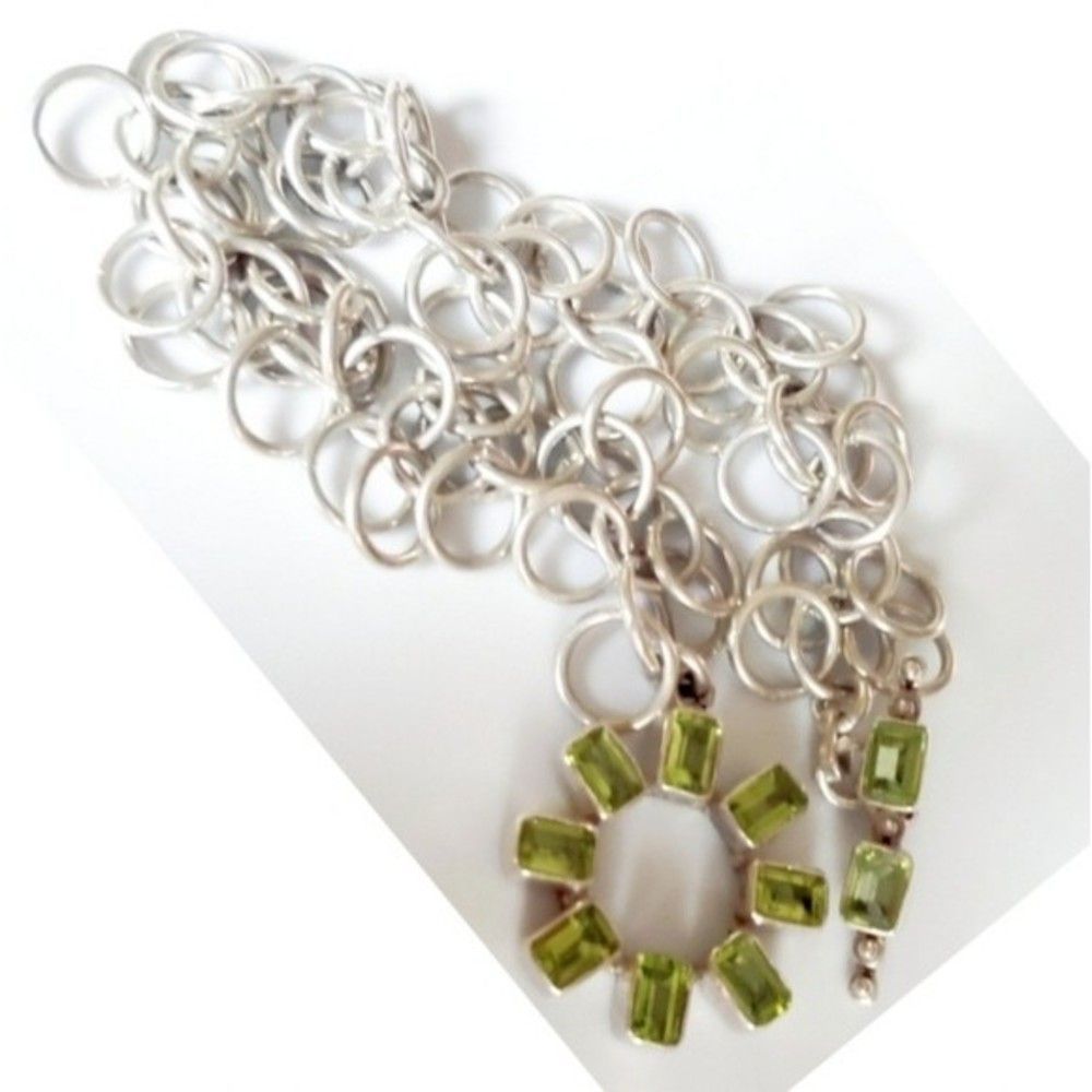 Chainmaille Multi Loop Peridot Green Crystals Cir… - image 4